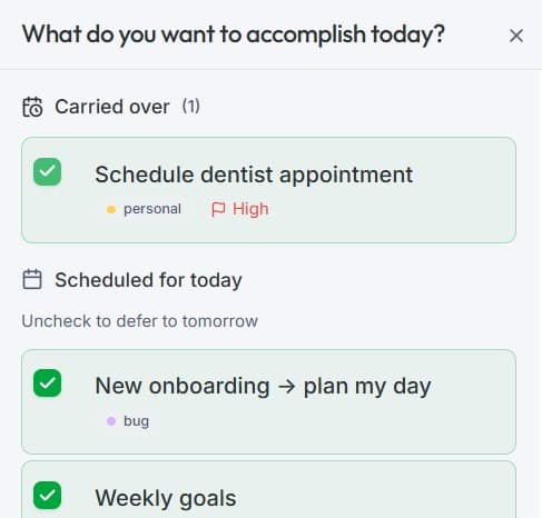 Gentle rollover for incomplete tasks